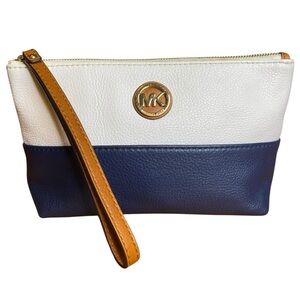 Michael Kors Blue and White Nautical Clutch Wristlet Bag